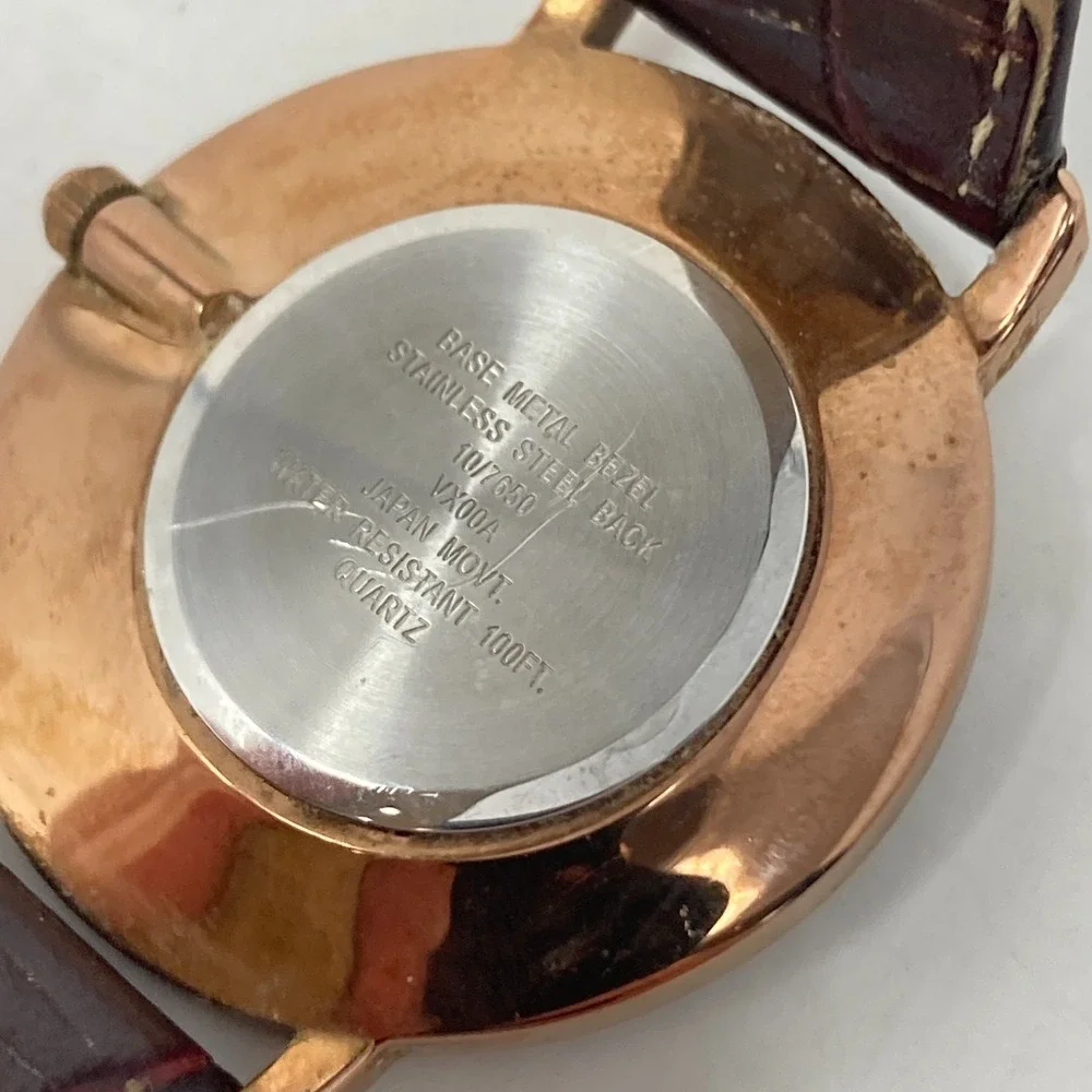 Anne Klein Womens Watch 34mm Rose Gold Tone Asymmetric Leather New Battery 7.75
